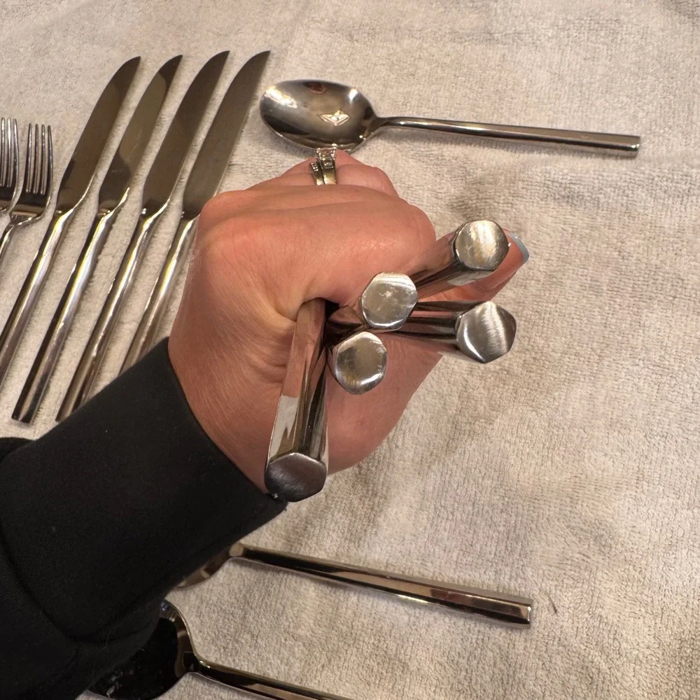 Upscale Modern Stainless Flatware 17 Piece Set‎  Heavy Square Handle Silverware